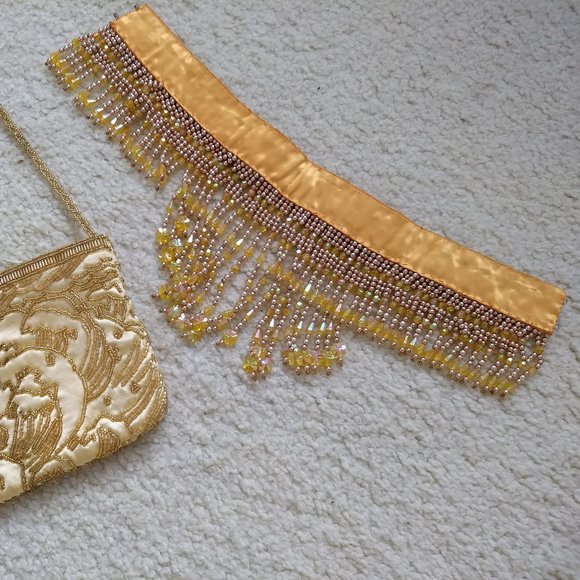 RARE vintage 60s waterfall bead choker collar bib purse set - Picture 6 of 15